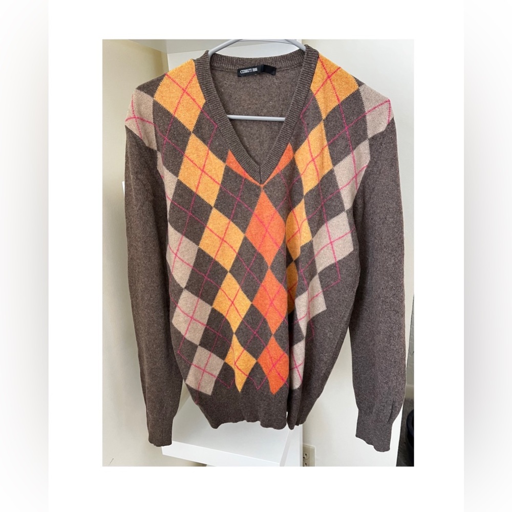 Vintage Cerruti 1881 Mens Diamond Sweater Geometric Preppy Pullover Wool Large